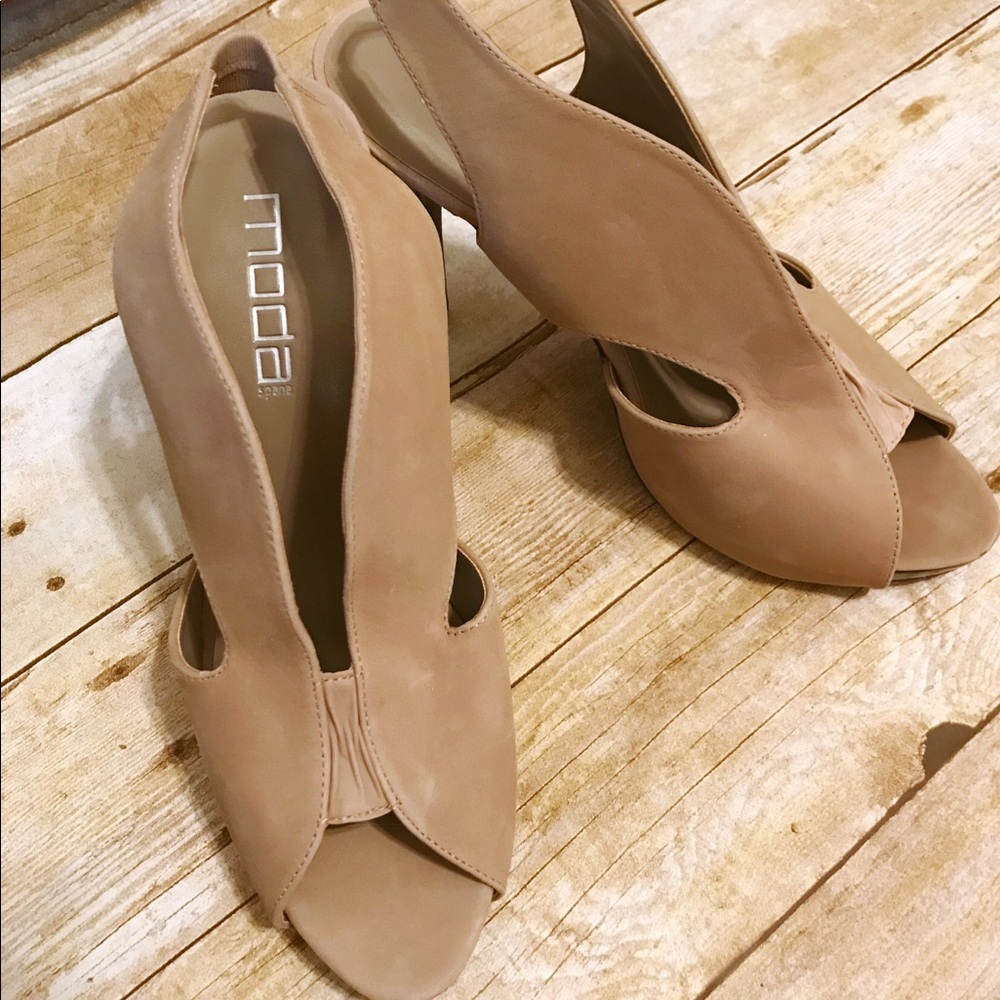 Gorgeous open toe heels-worn once. Mint condition